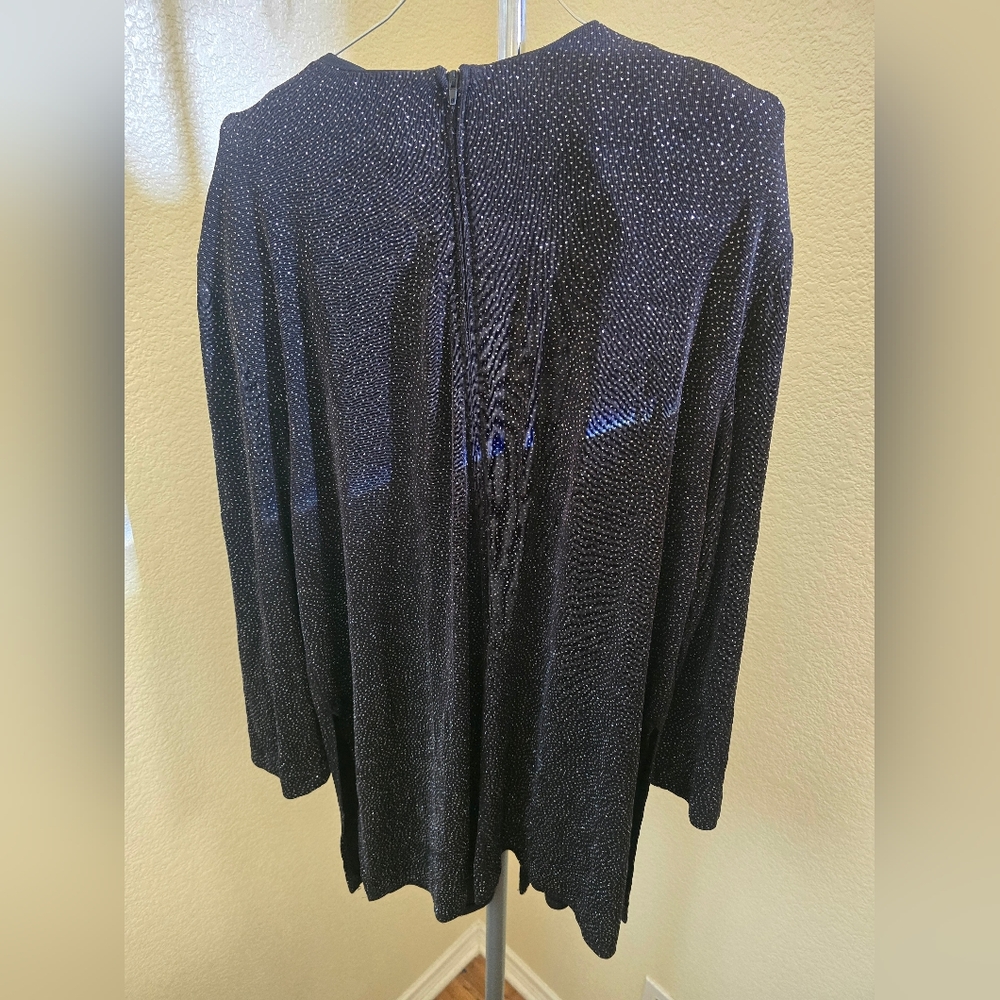 Blooming Rose Sparkly Pullover Blouse with Back Zip Up & Shoulder Pads - Picture 2 of 3